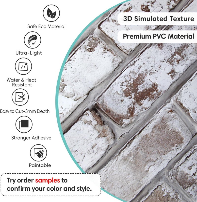 Commomy Faux Brick 3D Wall Panels - 12 pcs of 22.8" x 11.8" - Thin & UrltraLight PVC Peel and Stick Tile Brick Textured Printable for Kitchen, Bedroom,Living Room,TV Background,RV（Covers 22.48 sq.ft） - Image 4